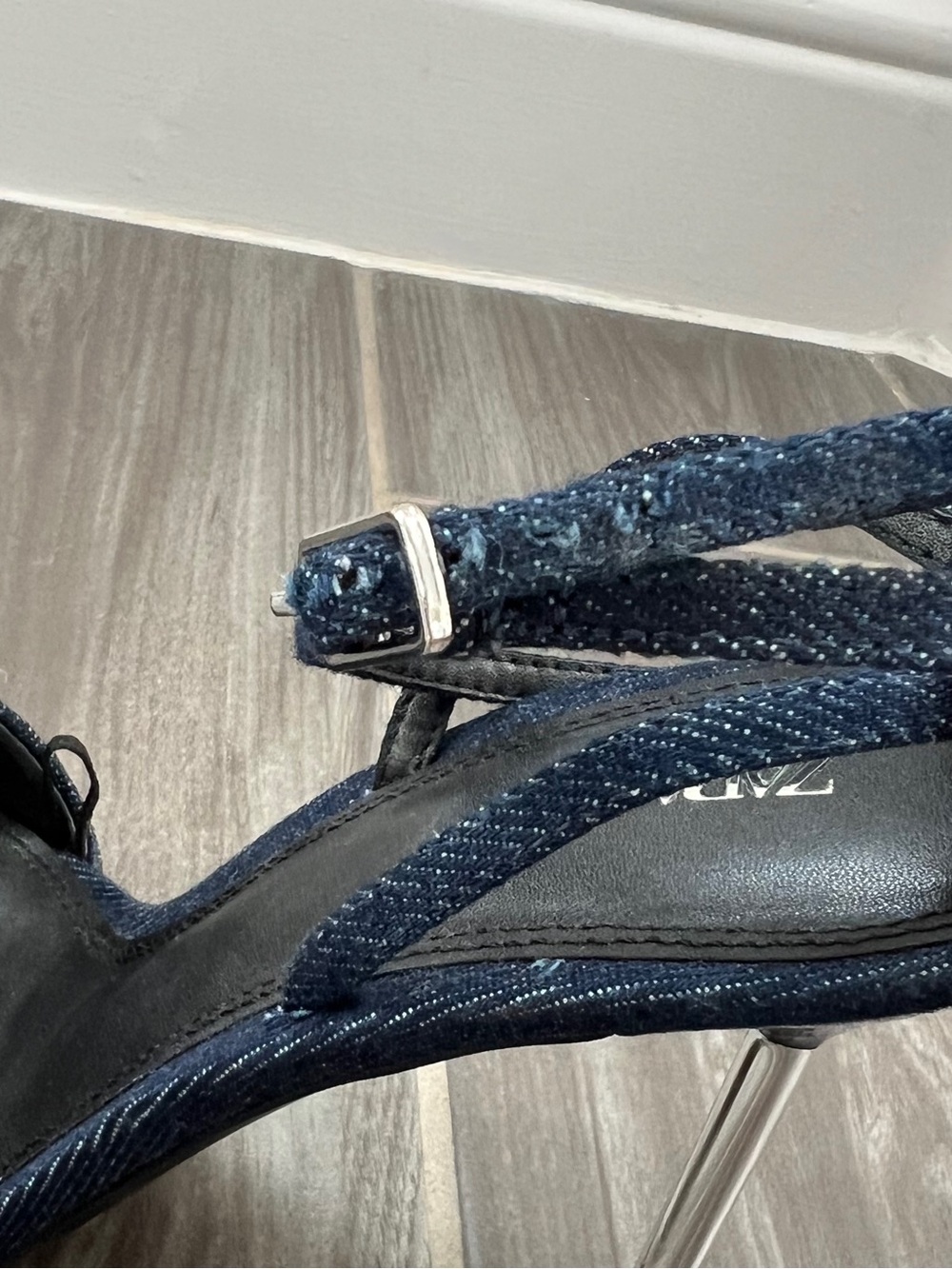 ZARA Denim High-Heeled Sandals Metallic Stiletto Blue EU 39 NWOT - Picture 3 of 6